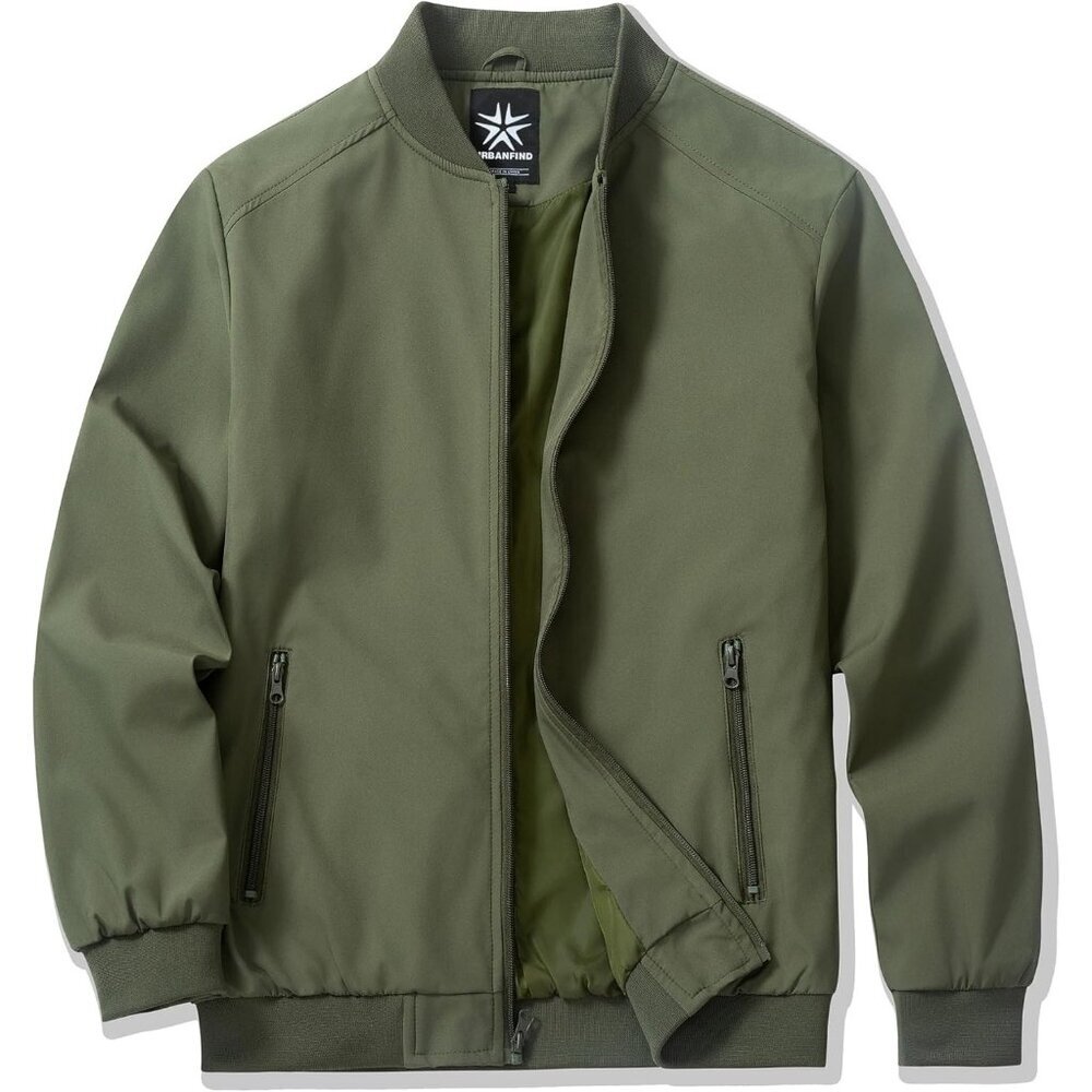 Men's Avocado Green Stylish Fashion Bomber Jackets Coats Casual Zipper Pockets
